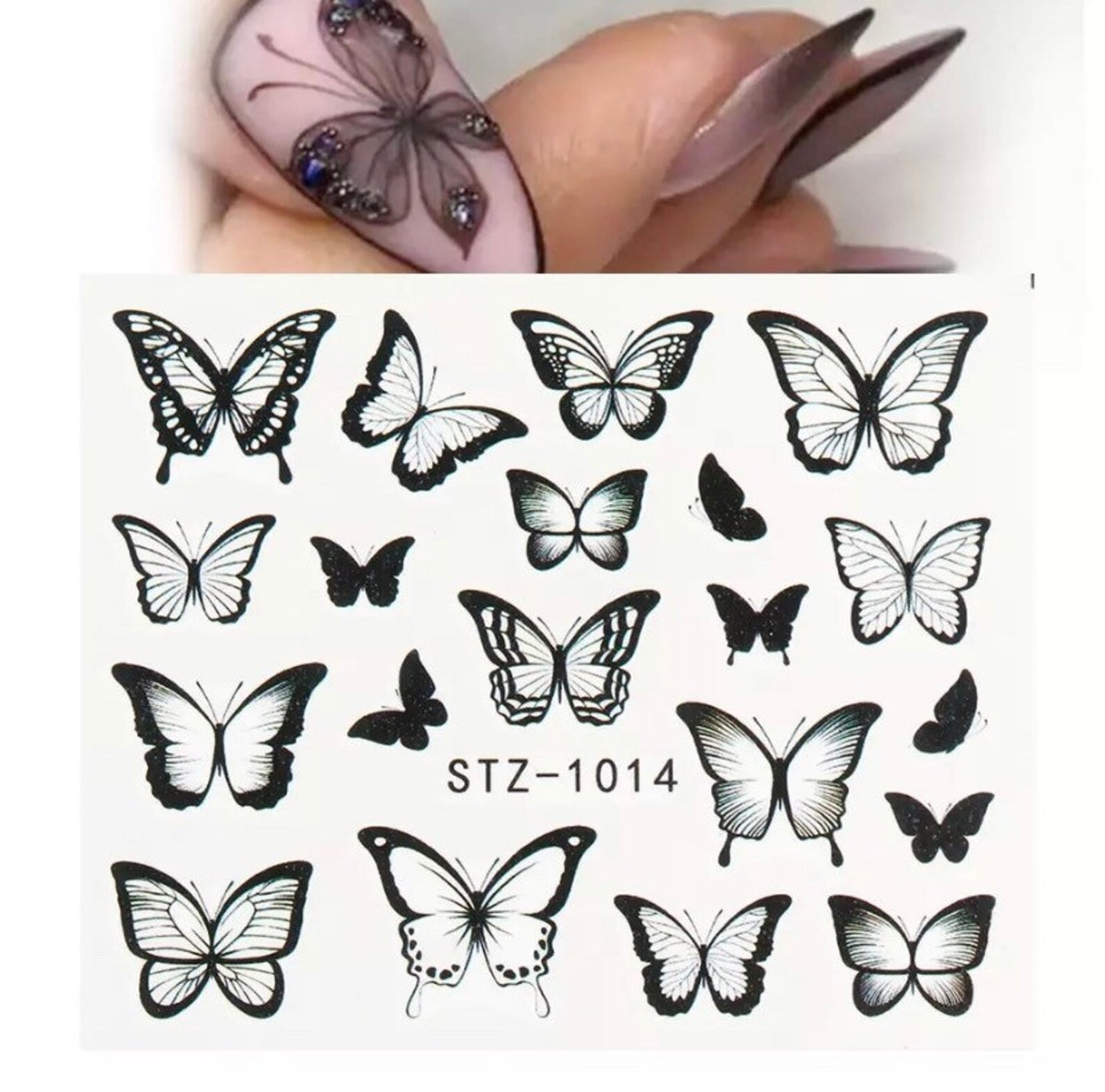 Water Transfer Nail Stickers, Nail Decals, Black Butterfly Design, Black Butterfly Nail Art, Nail Decoration (STZ-1014)