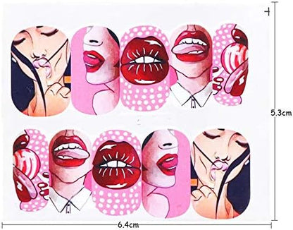 Nail Art Stickers Water Transfer Nail Decals for Nail Art, Sexy Lip Pop, Red Kiss Lips Sexy Girl Pattern Nail Sticker (STZ-759)