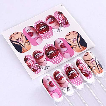 Nail Art Stickers Water Transfer Nail Decals for Nail Art, Sexy Lip Pop, Red Kiss Lips Sexy Girl Pattern Nail Sticker (STZ-759)
