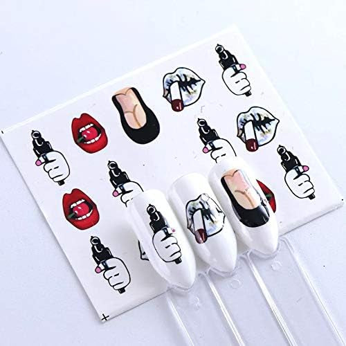 Nail Art Stickers Water Transfer Nail Decals for Nail Art, Trendy Marvel Nail Wraps, Sexy Lip Pop Nail Manicure Nail Wraps, Red Kiss Lips Sexy Girl Pattern Nail Sticker(STZ-763)
