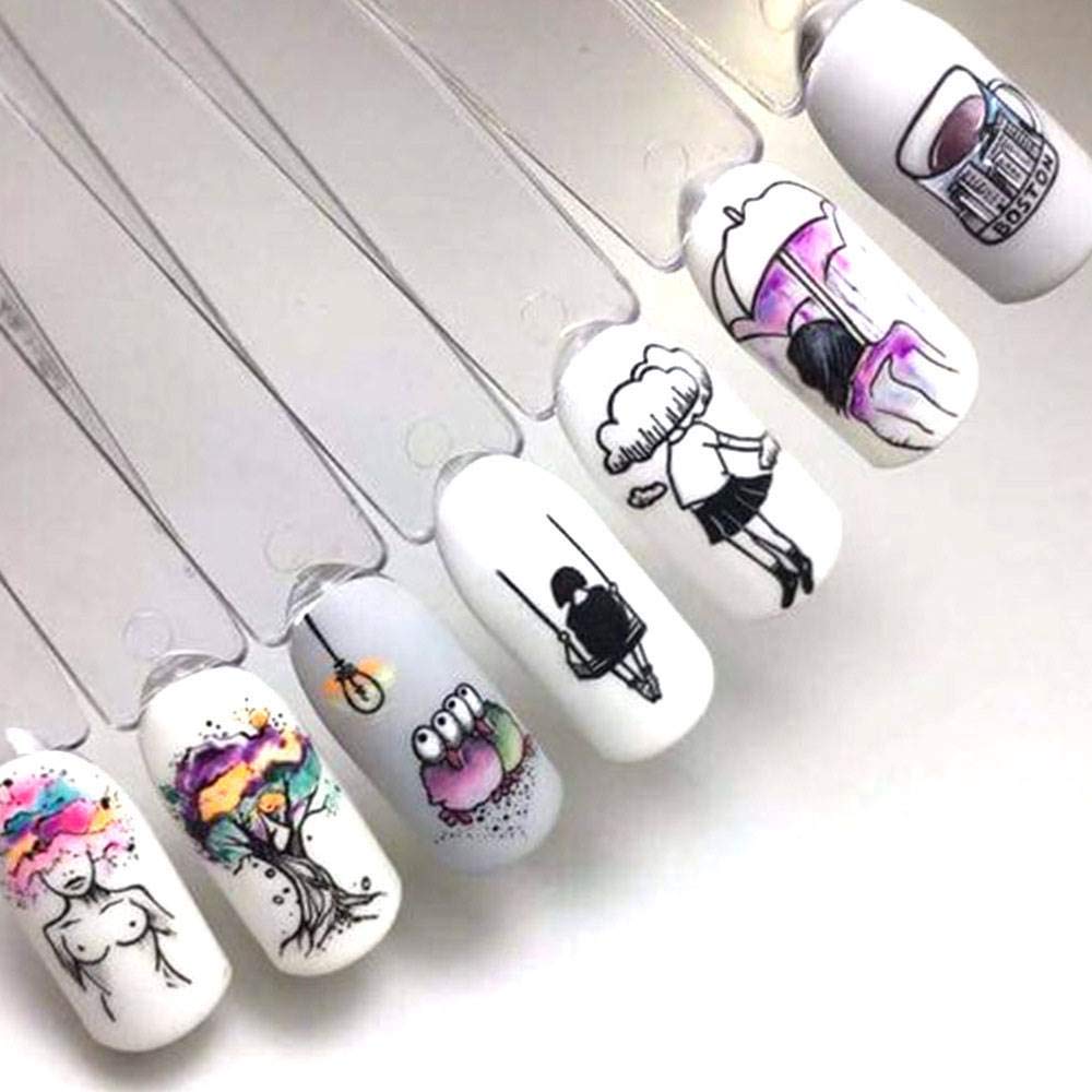 Nail Art Stickers Water Transfer Nail Decals for Women Cool Girls Nail Manicure Nail Decoration Design Nail Stickers Tip Charms Accessories(STZ-764)