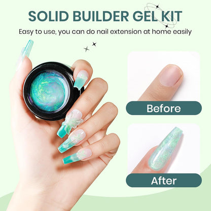 Rino-Solid Builder Gel 3D Nail Gel Art Non-Stick Hand Sculpture Hard Gel with Dual Form for 3D Modeling Nail Art Home Manicure DIY for Women(001-Aurora Green/002-Aurora Purple/003-Aurora Blue/004-Aurora Pink/005-Aurora Yellow)