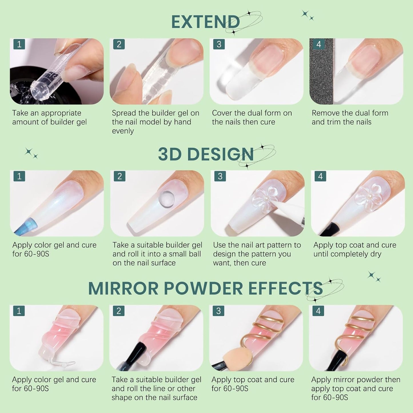 Rino-Solid Builder Gel 3D Nail Gel Art Non-Stick Hand Sculpture Hard Gel with Dual Form for 3D Modeling Nail Art Home Manicure DIY for Women(001-Aurora Green/002-Aurora Purple/003-Aurora Blue/004-Aurora Pink/005-Aurora Yellow)