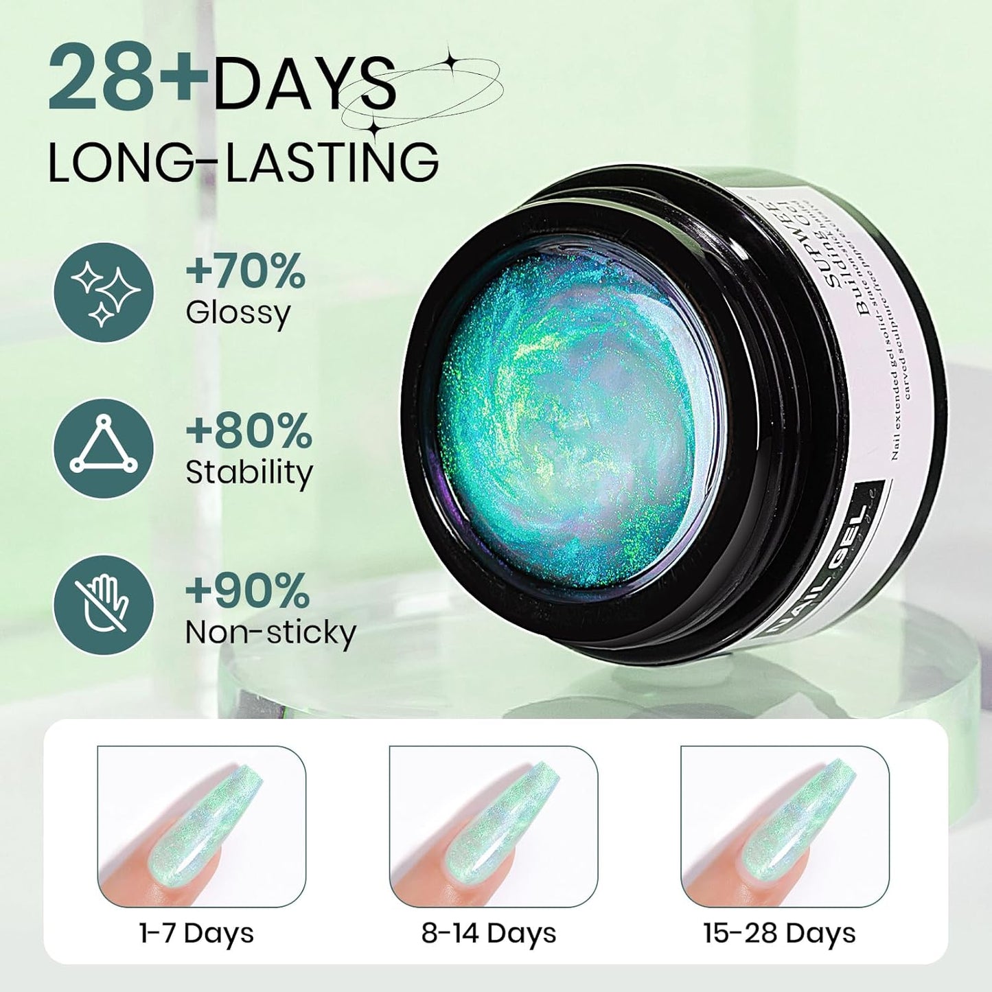 Rino-Solid Builder Gel 3D Nail Gel Art Non-Stick Hand Sculpture Hard Gel with Dual Form for 3D Modeling Nail Art Home Manicure DIY for Women(001-Aurora Green/002-Aurora Purple/003-Aurora Blue/004-Aurora Pink/005-Aurora Yellow)