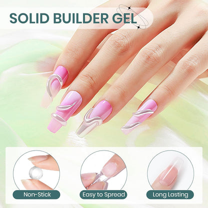 Rino-Solid Builder Gel 3D Nail Gel Art Non-Stick Hand Sculpture Hard Gel with Dual Form for 3D Modeling Nail Art Home Manicure DIY for Women(001-Aurora Green/002-Aurora Purple/003-Aurora Blue/004-Aurora Pink/005-Aurora Yellow)