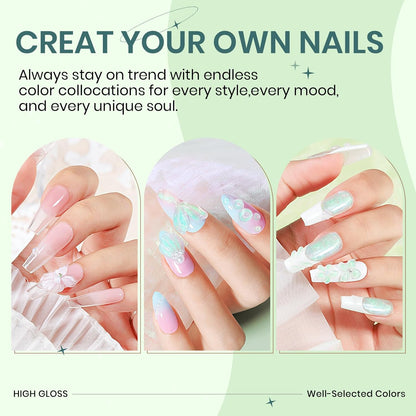 Rino-Solid Builder Gel 3D Nail Gel Art Non-Stick Hand Sculpture Hard Gel with Dual Form for 3D Modeling Nail Art Home Manicure DIY for Women(001-Aurora Green/002-Aurora Purple/003-Aurora Blue/004-Aurora Pink/005-Aurora Yellow)