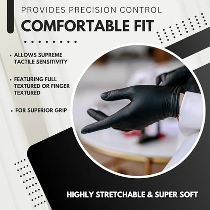 StyleTek-Disposable Black Nitrile Gloves, Cleaning - Powder & Latex Free - 1pcs-Medium
