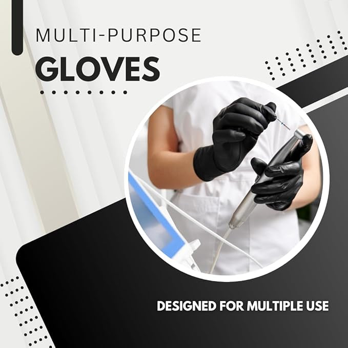StyleTek-Disposable Black Nitrile Gloves, Cleaning - Powder & Latex Free - 1pcs-Medium