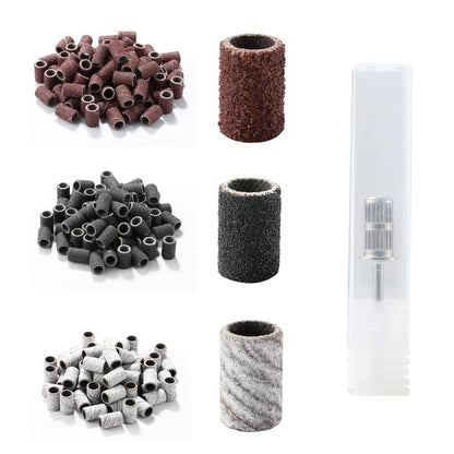 Professional Nail Drill Bits Sanding Bands for Nail Drill, 300pcs Including Brwon 80#, Black 120# and Zebra 180# Grit+ Free 3/32" Mandrel for manicure nail drill machine