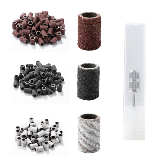 Professional Nail Drill Bits Sanding Bands for Nail Drill, 300pcs Including Brwon 80#, Black 120# and Zebra 180# Grit+ Free 3/32" Mandrel for manicure nail drill machine