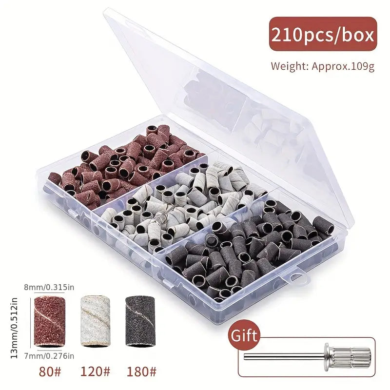 Professional Nail Drill Bits Sanding Bands for Nail Drill, 300pcs Including Brwon 80#, Black 120# and Zebra 180# Grit+ Free 3/32" Mandrel for manicure nail drill machine
