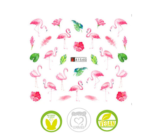 Waterdecals-Realistic Flamingos & Flowers -(A1540)