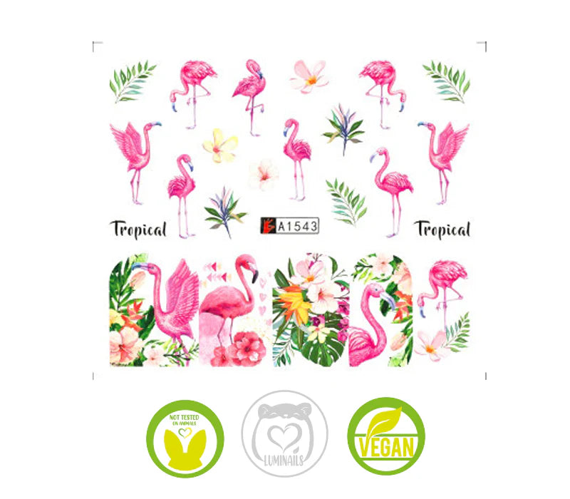 Waterdecals-Full Nail Flamingos & Flowers -(A1543)