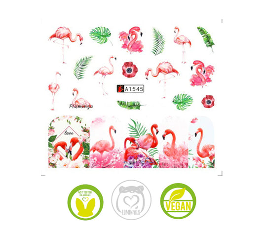 Waterdecals-Realistic Full Nail Flamingos & Flowers -(A1545)