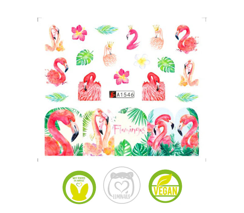 Waterdecals-Full Nail Flamingos Queen & Flowers -(A1546)
