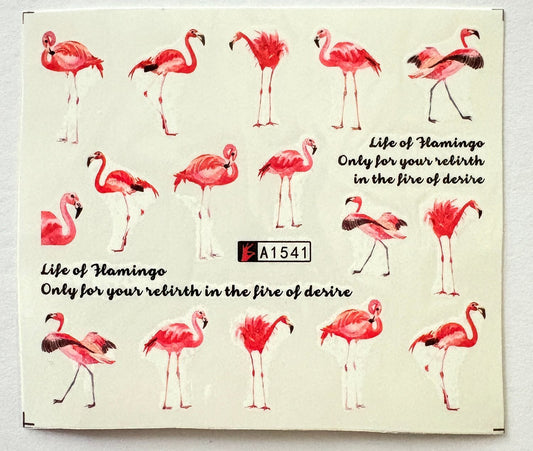 Nail art transfer stickers watercolor rosa flamingos & text rebirth desire fire-(A1541)