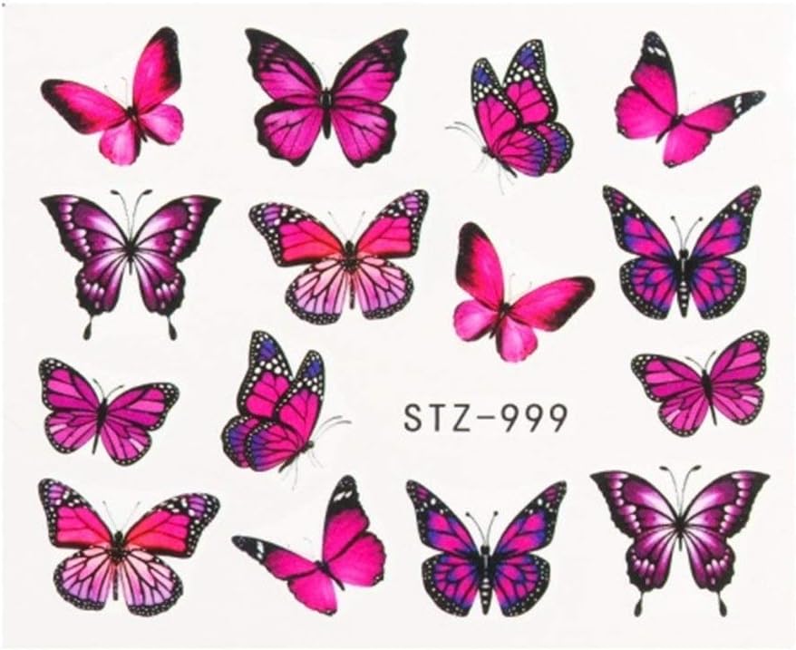 New Butterfly Nail Stickers Water Transfer Decals Colorful Blue Black Design Nail Art Manicure Sliders Wraps Foils-(STZ-999)