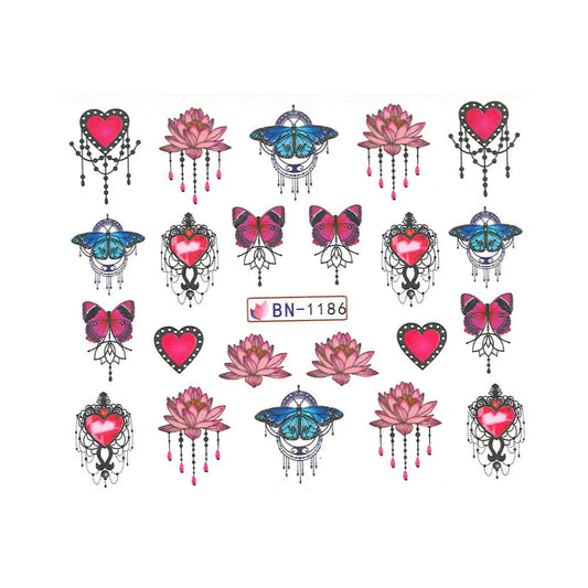 Water Transfer Nail Art Stickers DIY Nail Art Decals Stickers for Women Girls Gel Nails Art Design Flowers Butterflies Mixed Patterns Nail Decorations-(BN-1186)