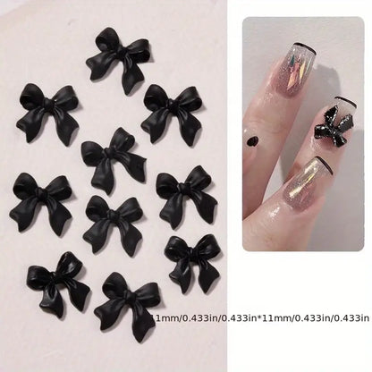 10pcs Black Bows Ribbon Nail Charms DIY Resin Butterfly Shape Nail Art Decoration Valentine Wedding Bride Nail Ornament DIY Supplies