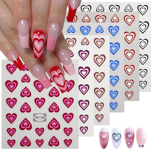 Valentine's Day Heart Nail Art Stickers Decals, 3D Colorful Heart Nail Stickers for Nail Art, Romantic Heart Nails Adhesive Manicure Decal for Women Nail Art Decoration