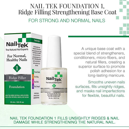 Nail Tek - Ridge Filler – Nails Foundation #1, Strengthening Base Coat for Strong, Healthy Nails lacquer(1 Pack)