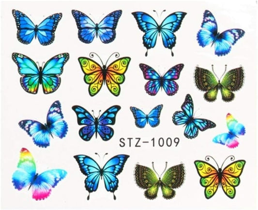 New Butterfly Nail Stickers Water Transfer Decals Colorful Blue Black Design Nail Art Manicure (STZ-1009)