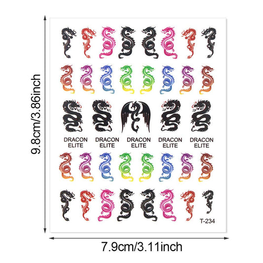 Dragon Nail Art Stickers Decals Adhesive Nail Stickers Manicure Tips Accessories Red Black Colorful Dragons Nail Sticker for Acrylic Nails Decorations(T-234) (1pcs)