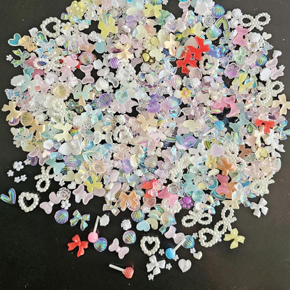 Assorted Nail Charms, 50Pcs Multi Shapes Acrylic Camellia Flower Butterfly Bowknot Heart Nail Decorations, Pearls Nail Beads Charms for Manicure DIY Crafts Jewelry Accessories