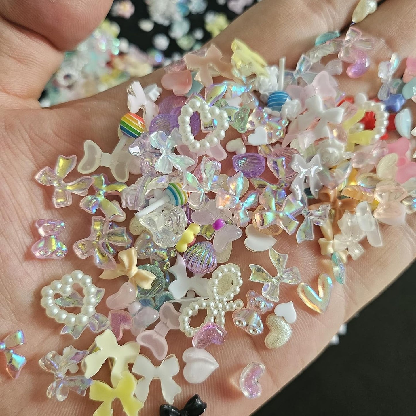 Assorted Nail Charms, 50Pcs Multi Shapes Acrylic Camellia Flower Butterfly Bowknot Heart Nail Decorations, Pearls Nail Beads Charms for Manicure DIY Crafts Jewelry Accessories