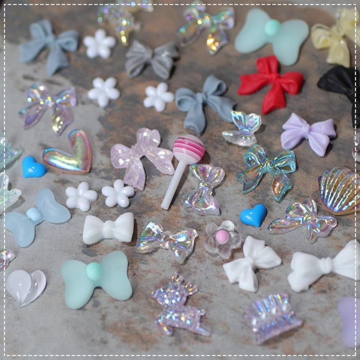 Assorted Nail Charms, 50Pcs Multi Shapes Acrylic Camellia Flower Butterfly Bowknot Heart Nail Decorations, Pearls Nail Beads Charms for Manicure DIY Crafts Jewelry Accessories