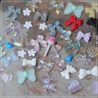 Assorted Nail Charms, 50Pcs Multi Shapes Acrylic Camellia Flower Butterfly Bowknot Heart Nail Decorations, Pearls Nail Beads Charms for Manicure DIY Crafts Jewelry Accessories