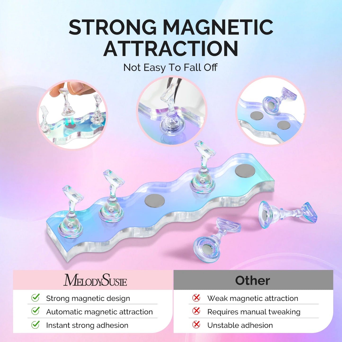 Melody Susie - 3 Sets Blue Acrylic Magnetic Nail Stand (Flowers and Hearts) (Coffee)