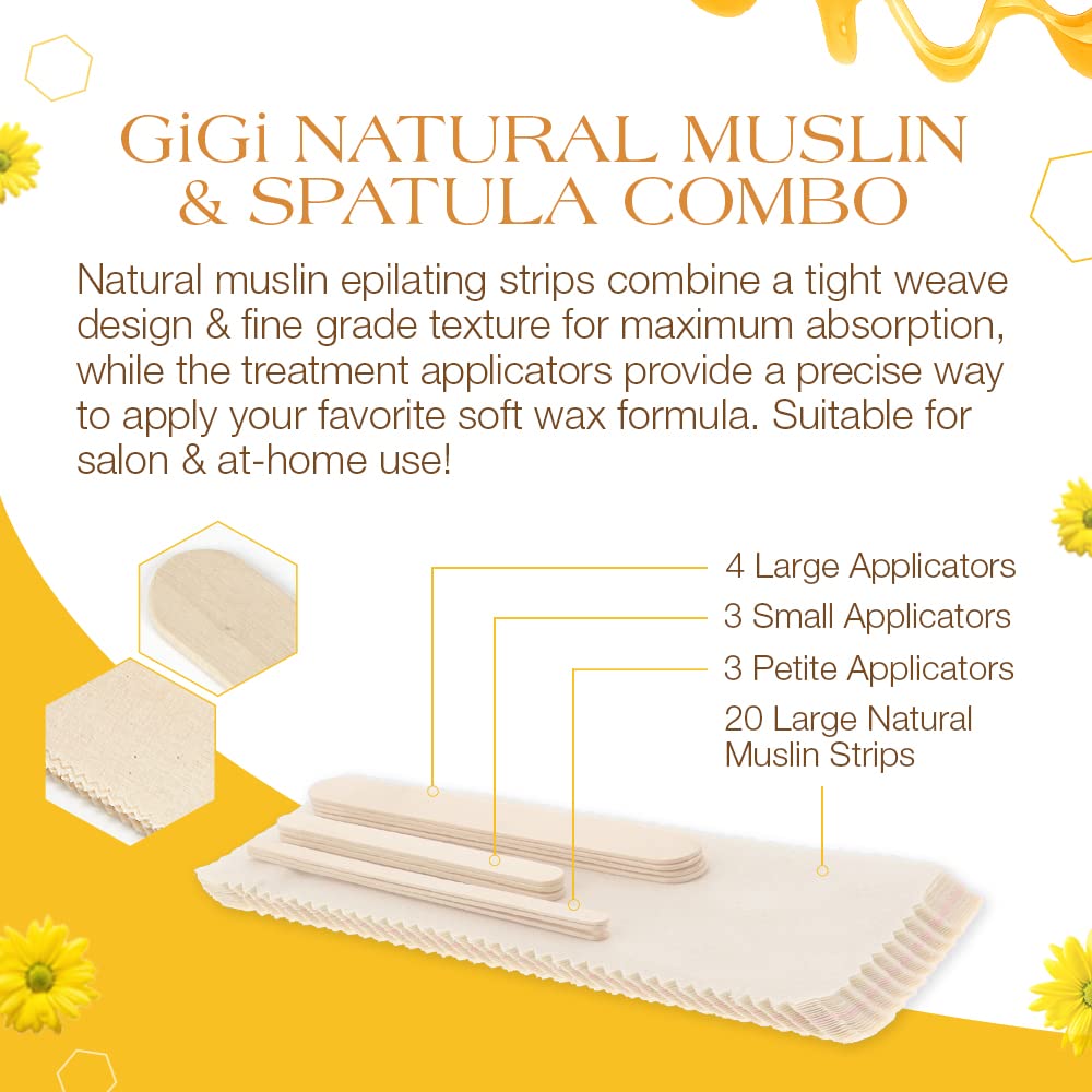 GiGi Natural Muslin Epilating Strips & Wax Applicators - Hair Removal Waxing Kit for Face & Body, Professional Soft Wax Strips