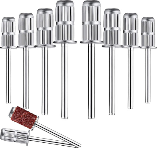 Replacement Nail Drill Heads Nail Drill Bits Sanding Band Shaft for Electric File Nail Sanders Manicure Pedicures-3/32”（Sliver)(10pcs/1pack)