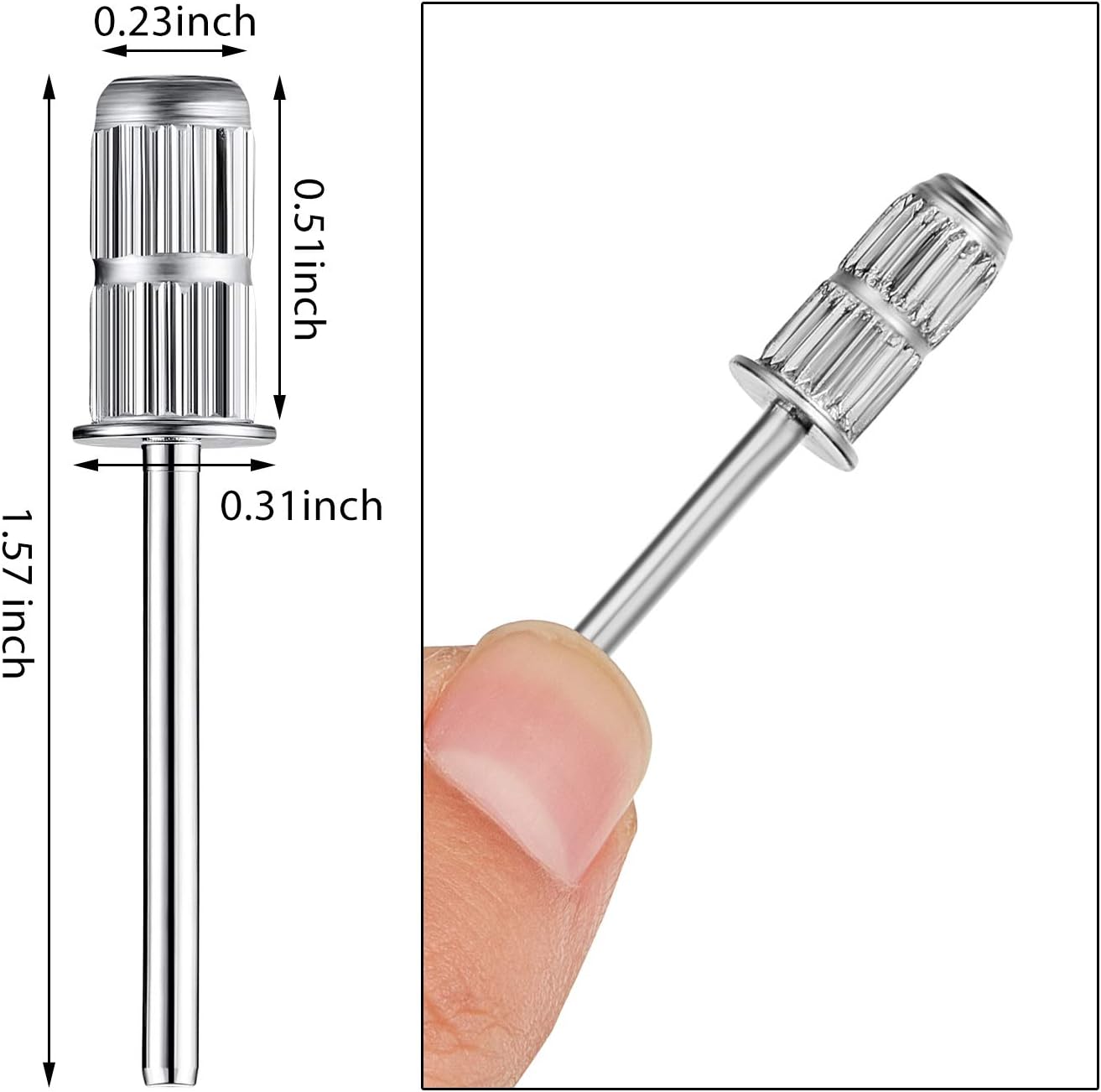 Replacement Nail Drill Heads Nail Drill Bits Sanding Band Shaft for Electric File Nail Sanders Manicure Pedicures-3/32”（Sliver)(10pcs/1pack)