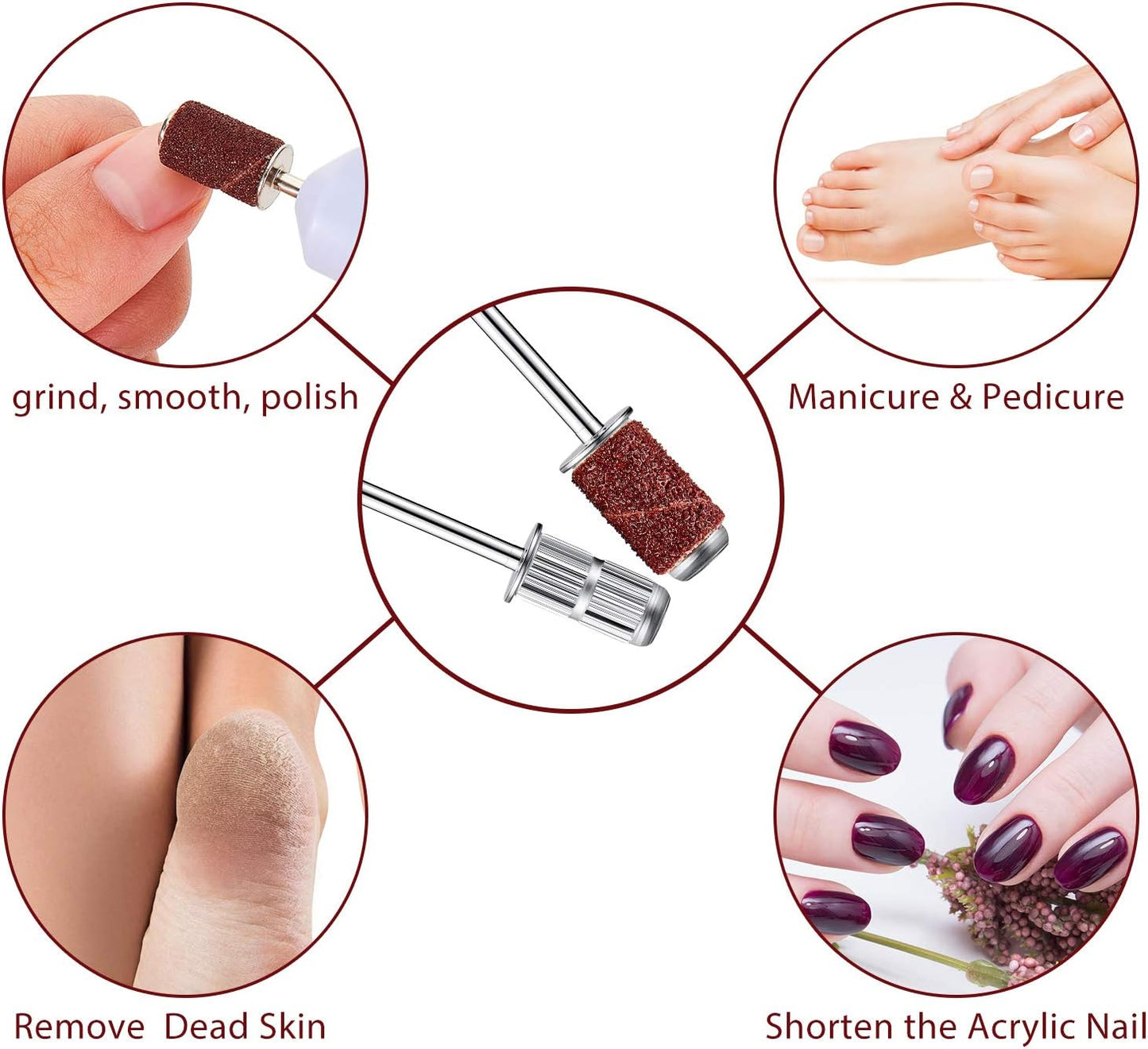 Replacement Nail Drill Heads Nail Drill Bits Sanding Band Shaft for Electric File Nail Sanders Manicure Pedicures-3/32”（Sliver)(10pcs/1pack)