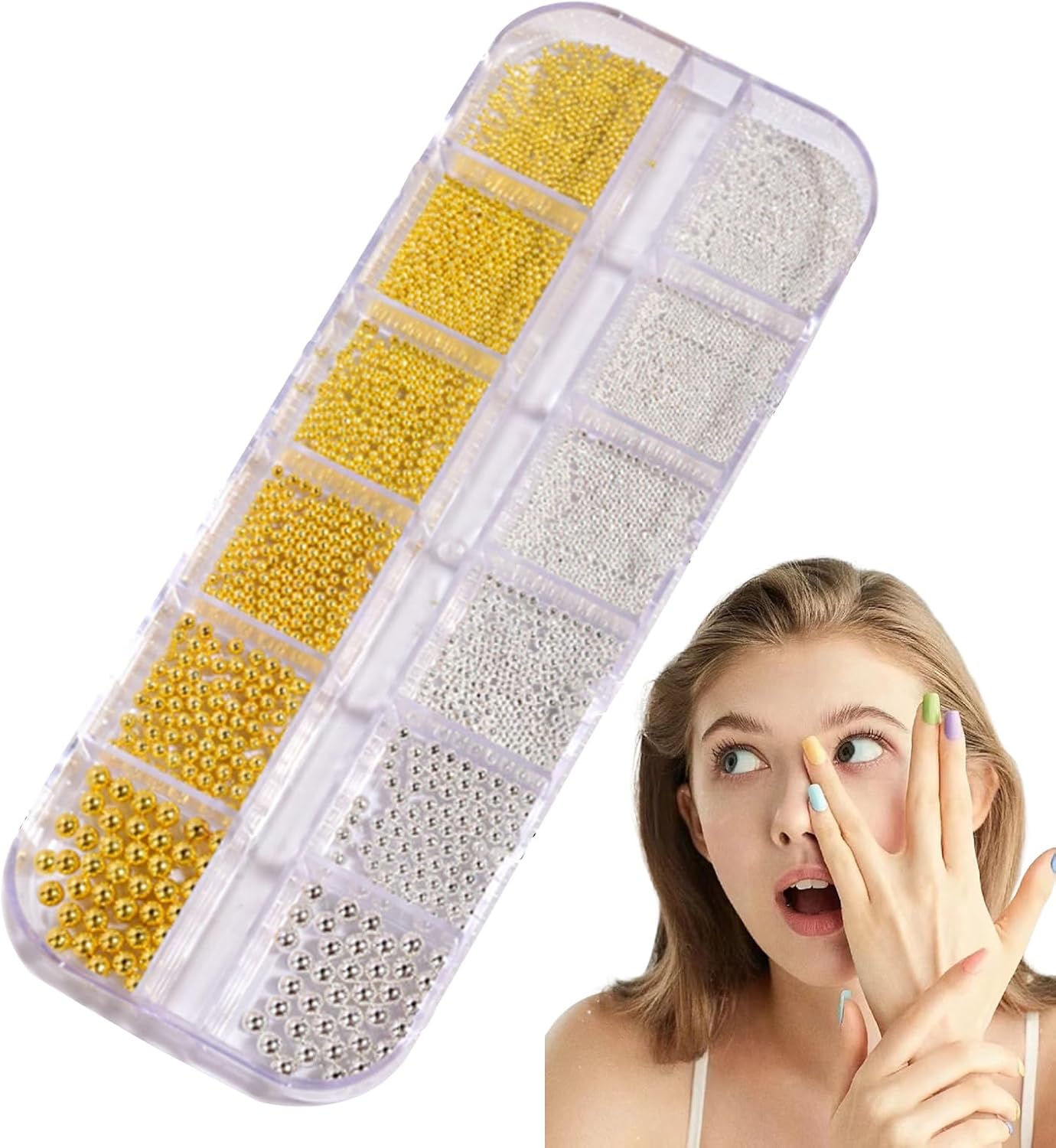 Nail Beads - Beads for Nails, Nails Art Charm | Nail Tiny, Small | Small Nails, 3D Mixed Sizes Manicure Silver Gold Charm Caviar for Jewelry Making Crafts Decoration