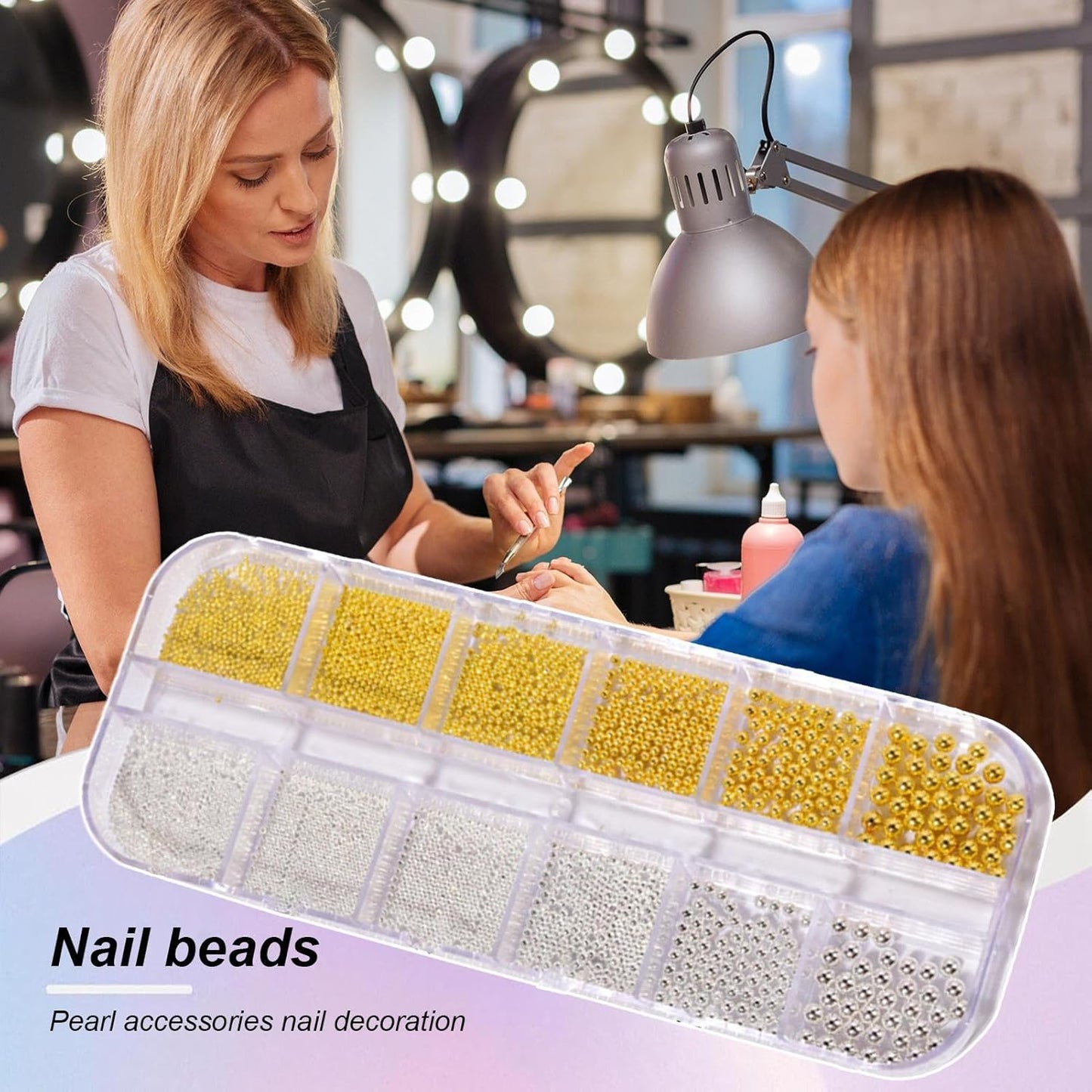 Nail Beads - Beads for Nails, Nails Art Charm | Nail Tiny, Small | Small Nails, 3D Mixed Sizes Manicure Silver Gold Charm Caviar for Jewelry Making Crafts Decoration