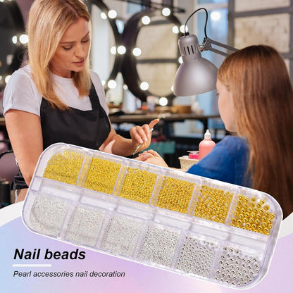 Nail Beads - Beads for Nails, Nails Art Charm | Nail Tiny, Small | Small Nails, 3D Mixed Sizes Manicure Silver Gold Charm Caviar for Jewelry Making Crafts Decoration