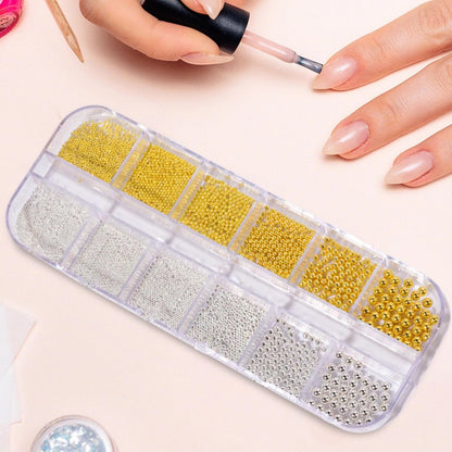 Nail Beads - Beads for Nails, Nails Art Charm | Nail Tiny, Small | Small Nails, 3D Mixed Sizes Manicure Silver Gold Charm Caviar for Jewelry Making Crafts Decoration