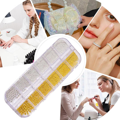 Nail Beads - Beads for Nails, Nails Art Charm | Nail Tiny, Small | Small Nails, 3D Mixed Sizes Manicure Silver Gold Charm Caviar for Jewelry Making Crafts Decoration
