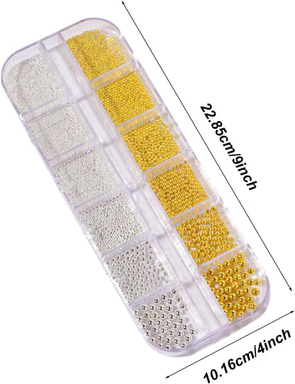 Nail Beads - Beads for Nails, Nails Art Charm | Nail Tiny, Small | Small Nails, 3D Mixed Sizes Manicure Silver Gold Charm Caviar for Jewelry Making Crafts Decoration