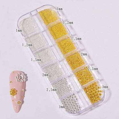 Nail Beads - Beads for Nails, Nails Art Charm | Nail Tiny, Small | Small Nails, 3D Mixed Sizes Manicure Silver Gold Charm Caviar for Jewelry Making Crafts Decoration