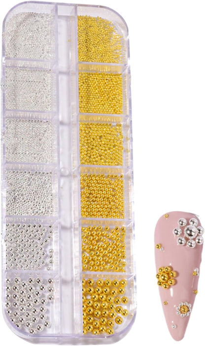 Nail Beads - Beads for Nails, Nails Art Charm | Nail Tiny, Small | Small Nails, 3D Mixed Sizes Manicure Silver Gold Charm Caviar for Jewelry Making Crafts Decoration