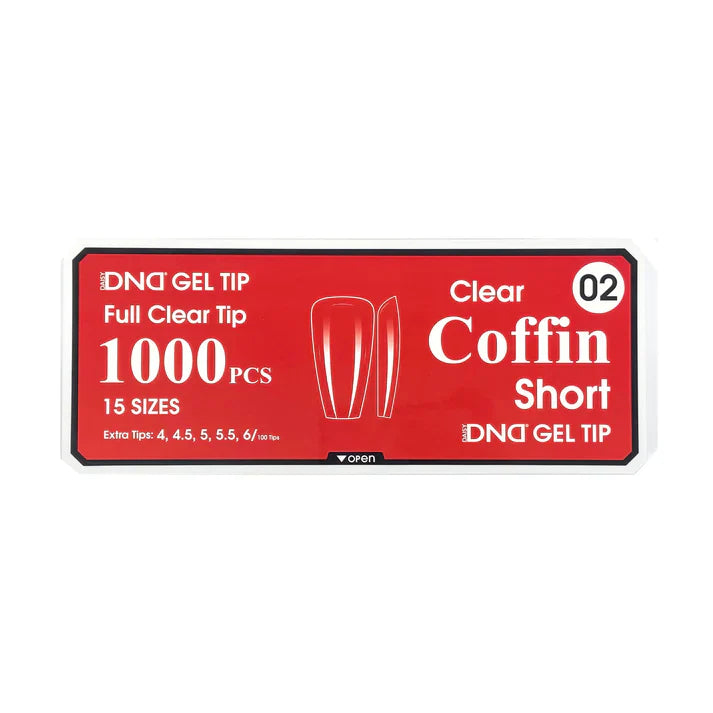 DND CLEAR GEL TIPS 1000PC - #02 SHORT COFFIN