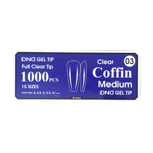 DND CLEAR GEL TIPS 1000PC - #03 MEDIUM COFFIN