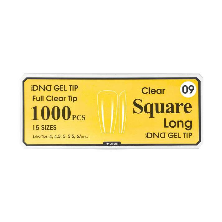 DND CLEAR GEL TIPS 1000PC - #09 LONG SQUARE