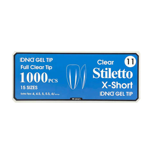 DND CLEAR GEL TIPS 1000PC - #11 X-SHORT STILETTO