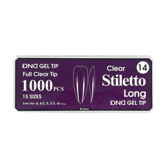 DND CLEAR GEL TIPS 1000PC - #14 LONG STILETTO