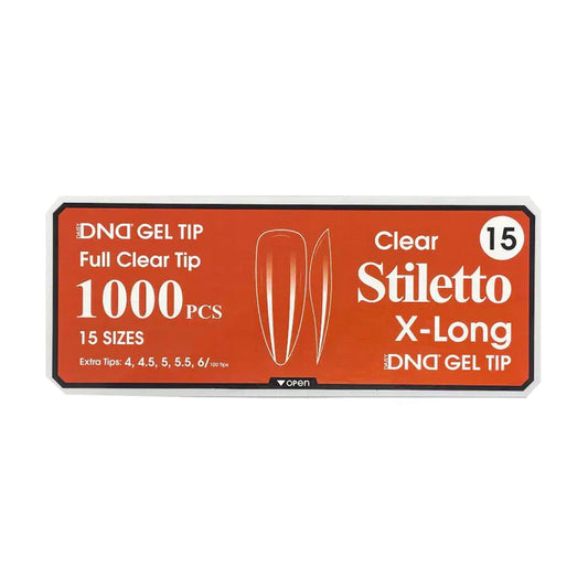 DND CLEAR GEL TIPS 1000PC - #15 X-LONG STILETTO
